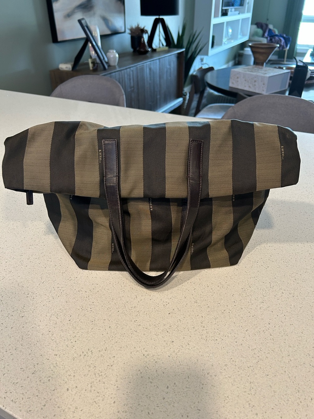 Fendi Pequin Foldable Tote | w/ Insert| Zip Top | Classic Stripe - Picture 5 of 16